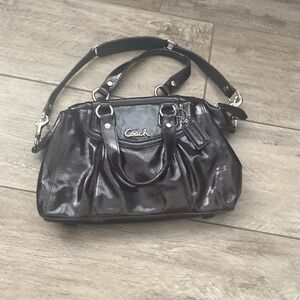 COACH, MADISON SABRINA BROWN LEATHER HANDBAG, SHINY Used AAA